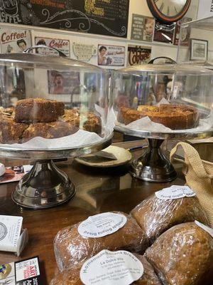 Cinnamon coffee cake and assorted breads