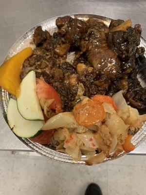 Stew chicken meal veggies pumpkin on the side