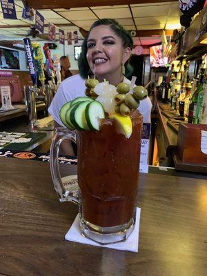 Our nighttime bartender, Amy, serving a beautiful Michelada.