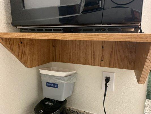 Microwave above coffee maker below