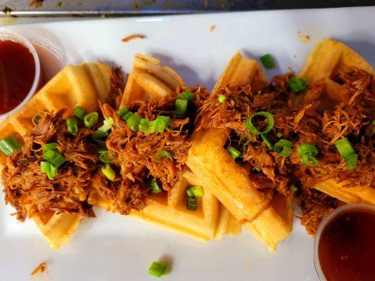 Pulled bourbon bbq chicken and waffles!