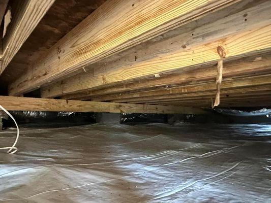 Support beams added moisture barrier repair