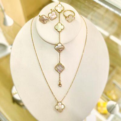 Gold Set Mother Pearl Clover 14k