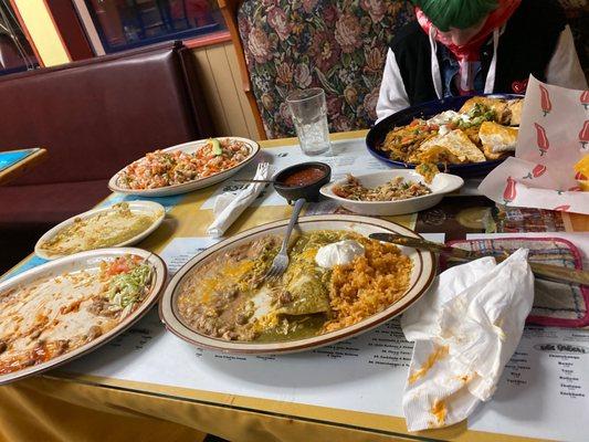 Enchilada, tamale (finished), burrito (finished), ceviche, combo platter