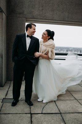 Bride & Groom celebrate in downtown Toledo on the terrace!