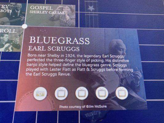 Interactive information and the opportunity to play the banjo and listen to bluegrass music.