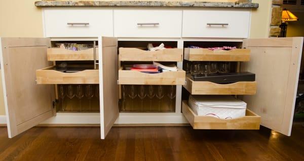 Custom roll-out trays fit your cabinets perfectly.