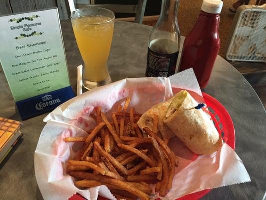 Chicken Caesar Wrap with hand-cut fries.