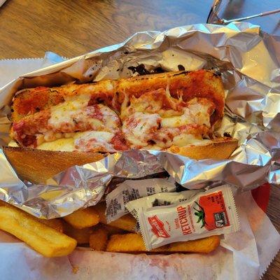 Fantastic chicken parm with fries!