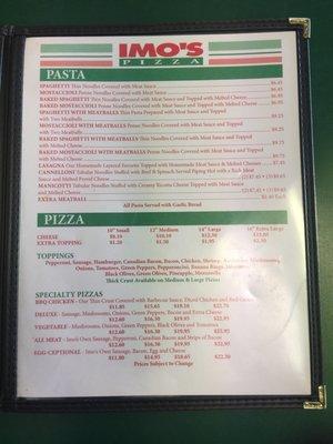 Pizza menu