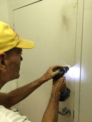 Installing a new Detex lock at Lids Locker Room in the Ala Moana Center!