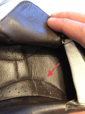 Holes located in the insoles from the long nails.