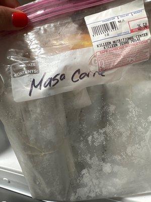 Says "Masa Carne" but it's full of PORK inside.