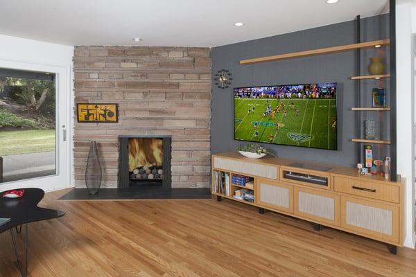 Entertainment Center, Rift White Oak w/ Steel columns and Legs, Los Angeles residence