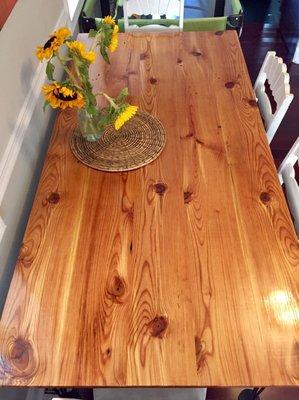 Finished pine dining table.