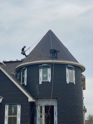 Roof replacement on a steep pitch