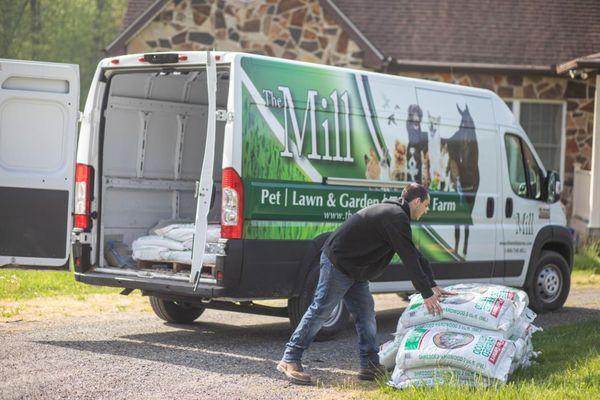 The Mill offers local delivery services. Keep your trunk clean, we can drop off your mulch and feeds!