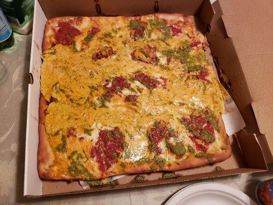 Tri-Color Pizza; Marinara, Pesto, Vodka Sauces