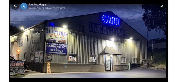 Auto Shop look at night time