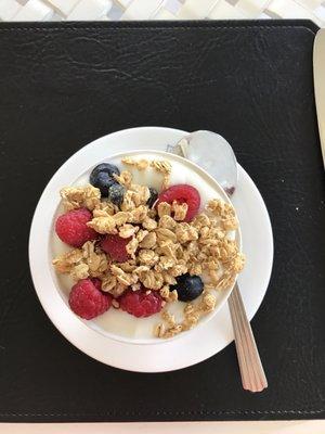 Fresh fruit and yogurt parfait.