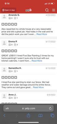 Here are my five star reviews since Yelp hides my good reviews