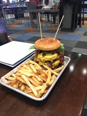 Main event burger with mushrooms. These are huge burgers!