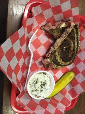 Reuben with red skinned potato salad