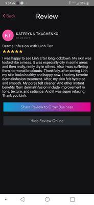 This review is imported from my appointment site Gloss Genius; one of my many precious longtime clients.