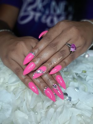 Full-set stiletto nails w/ swarovski crystals