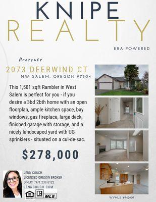 West Salem, Oregon New Listing. Call for showing!