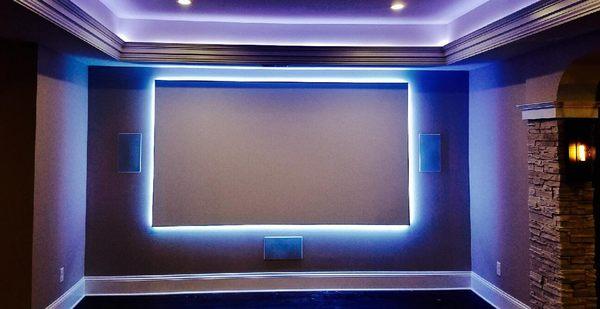 Home theater screen with ambient lighting