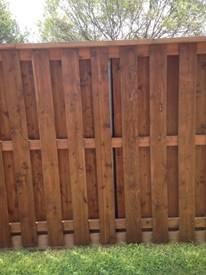 Pre-Stained shadow fence. Good for high wind areas and neighbors.