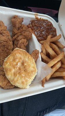 3 piece meal with fries and beans