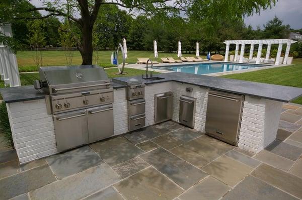 Outdoor Kitchen and swimming pool landscape construction project by Frederick Learey, Lehigh Valley, PA