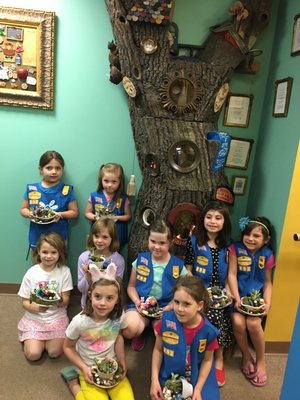 Girl Scouts making fairy gardens