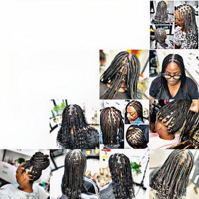 Mixture of box braids and knotless braids