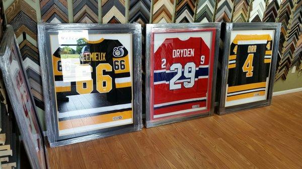 We do jersey's right, custom engraved plates, team colors and photos. Lowest price in Florida.