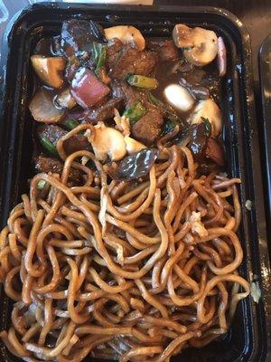 Mongolian beef and noodles