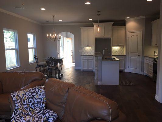 View of the kitchen and eating areas from the living room...