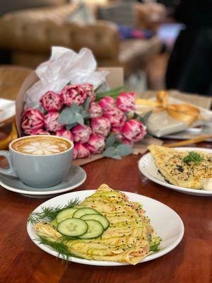 Salmon Crepe and Latte