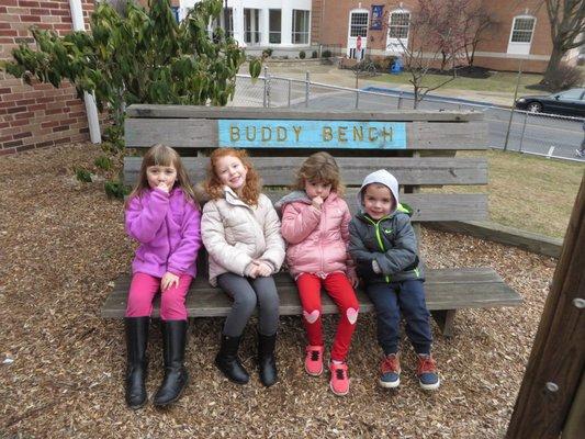 Spending time with friends on the Buddy Bench!