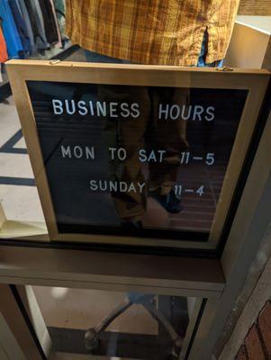 Business hours as of 10/29/2022