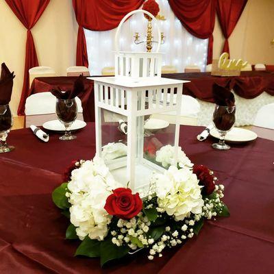 Red themed lantern centerpiece