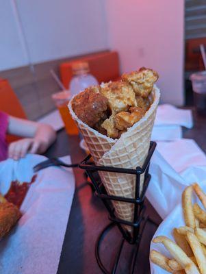 Chick'n cone with Peri Peri sauce.