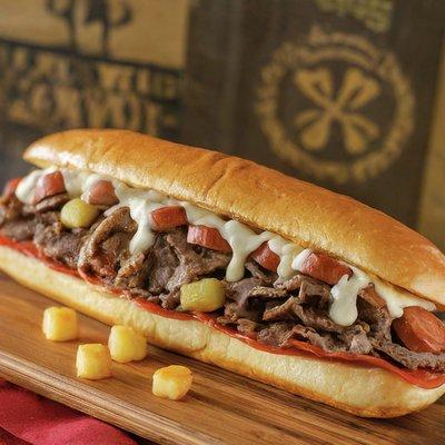 Irish Meat Hammer - Cheesesteak with Pepperoni,  Sausage and Potato. Topped with American Cheese.