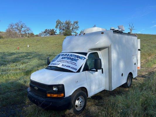 Our new Internet, Wi-Fi, and streaming support van. It includes 4 5G modems, up to two starlink terminals, generator, and AC.