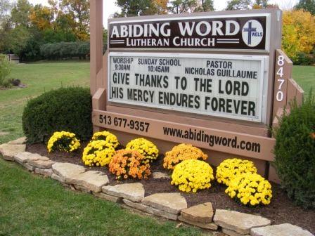 Church sign on Landen Drive.