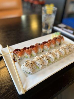 Kamikaze roll and a California roll