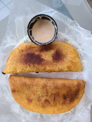 Madras curry chickpeas and beef garlic potato empanada