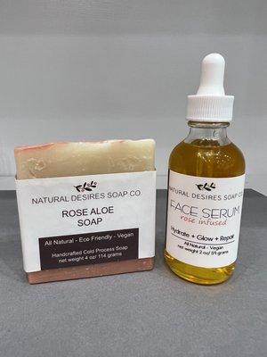 Rose Aloe Soap and Rose Infused Face Serum